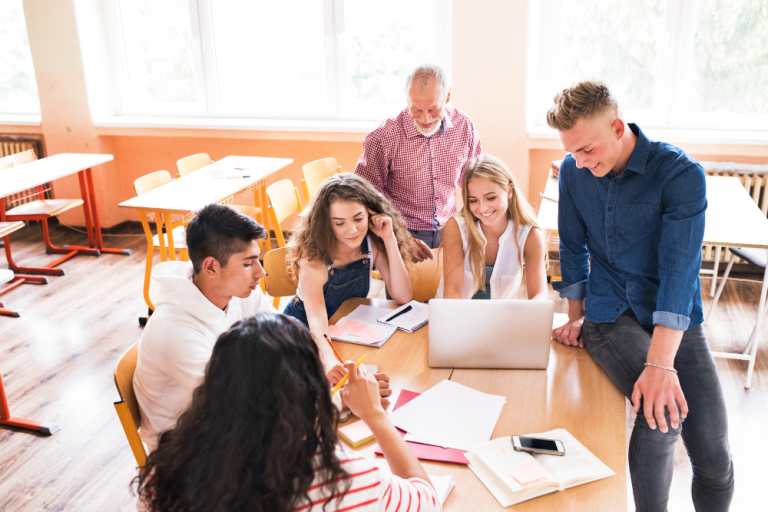 High School Students, Teacher, laptop, classroom, education