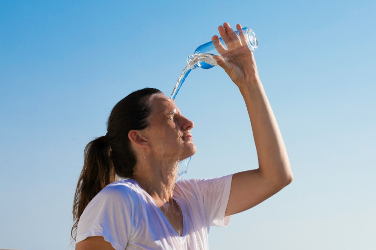 Summer Heat, Hot Temperature, Woman, Cooling Down, Cold Water, Climate Change, Environment, Solution